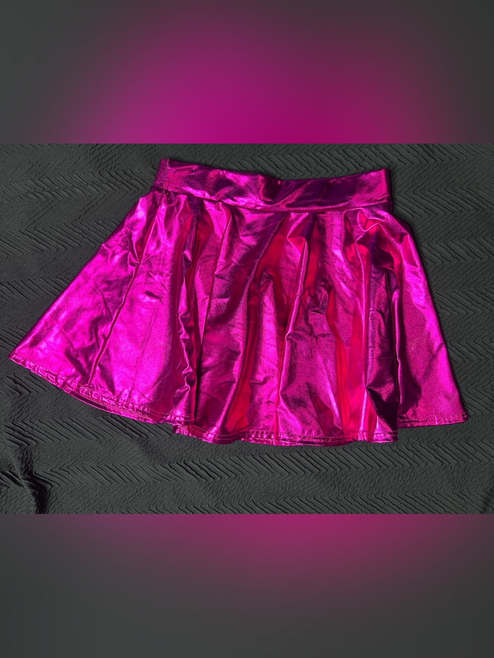 EXCHIC Metallic Hot Pink Pleated Skater Mini Skirt Size Large